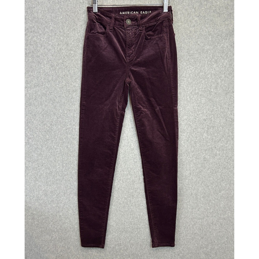 American Eagle 00 Hi-Rise Jegging Pants Burgundy Velvet Super Stretch Autumn